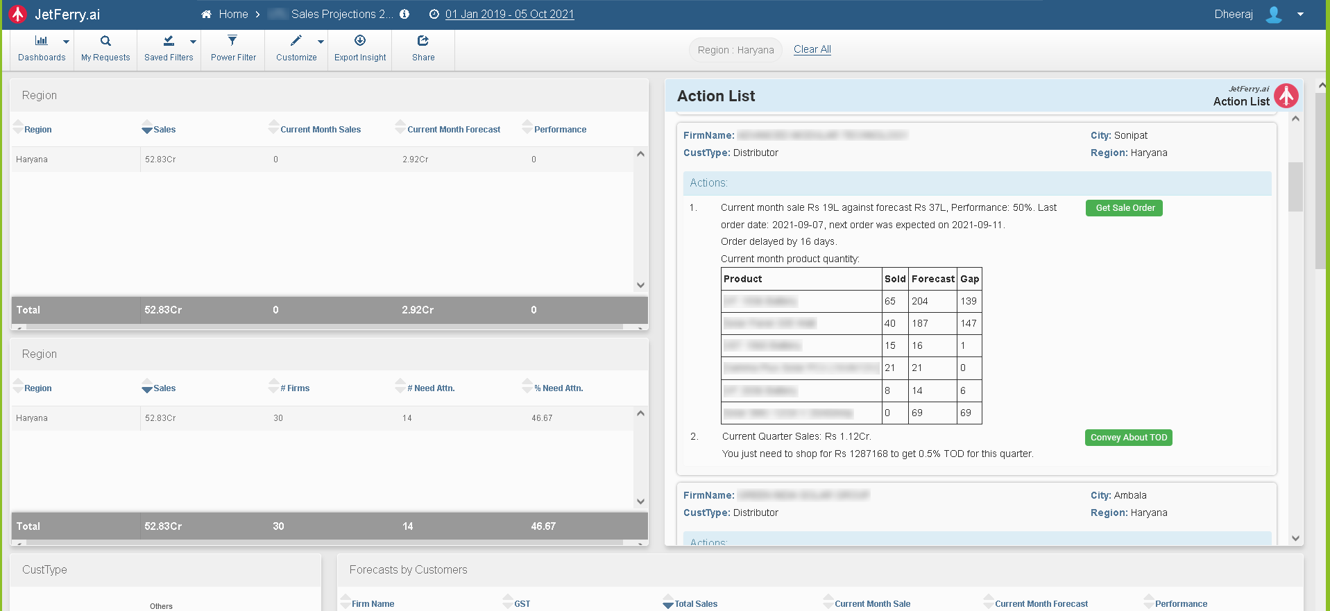 JetFerry.ai sales action list example